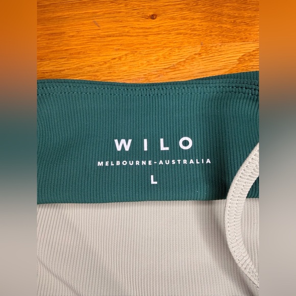 WILO Melbourne Asymmetrical Sports Bra Womens Large Green Ribbed Activewear - Picture 5 of 6